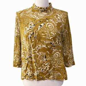 H&M Gold Ochre & Black Balinese Boho Botanical Print Top 8 Vintage Vibe